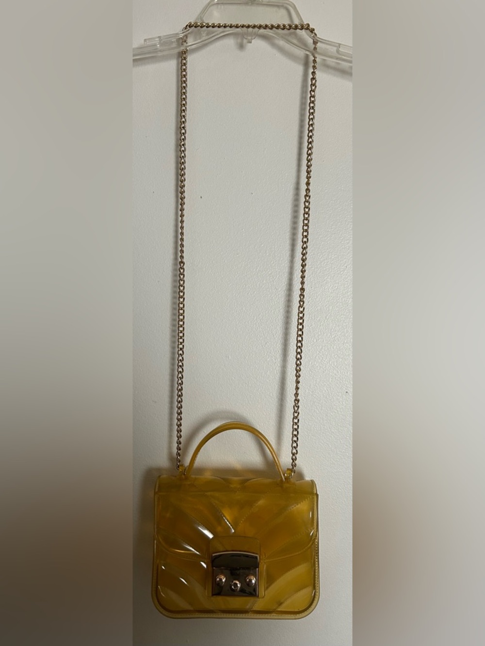 Crossi PVC mini yellow clear handbag purse  with chain Strap crossbody